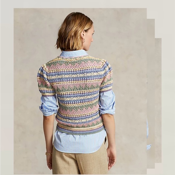***SOLD*** POLO RALPH LAUREN SWEATER - WOMENS MEDIUM - CROCHET PASTEL STRIPES - Picture 4 of 13